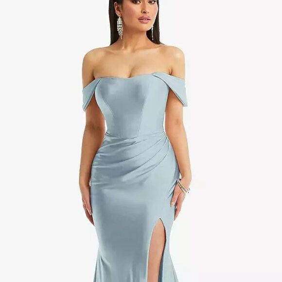 Cynthia & Sahar Off -The-Shoulder Corset Stretch Satin Gown Mist Size XXS - Picture 1 of 6